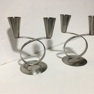 Pair of 70’s Danish stainless steel candlesticks